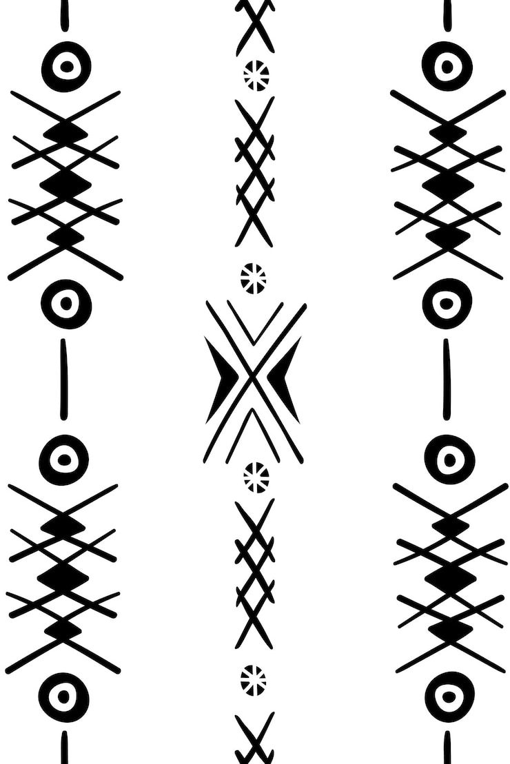 Photo pattern png tribal design black and white aztec style transparent background