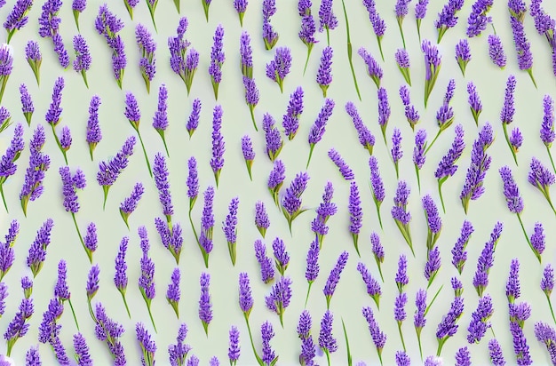 A pattern of purple flowers with green stems.