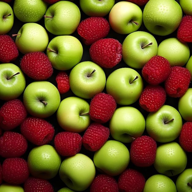 Pattern of raspberry and green apples