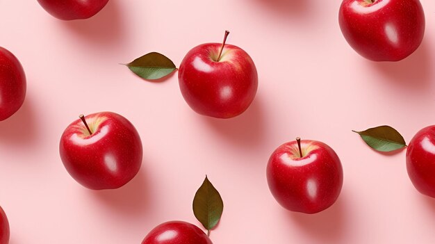 Pattern of red apples on pink background