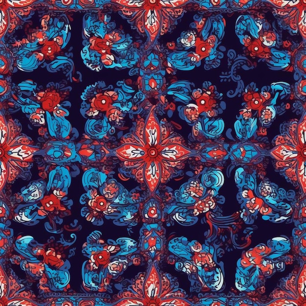 A pattern of red and blue flowers.