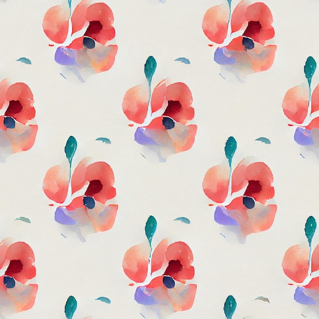 Pattern of red flowers on a white background generative ai