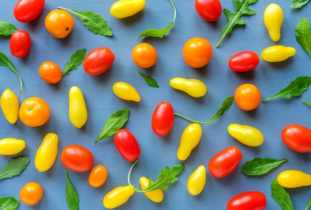 Pattern of red and yellow tomatoes with chicory