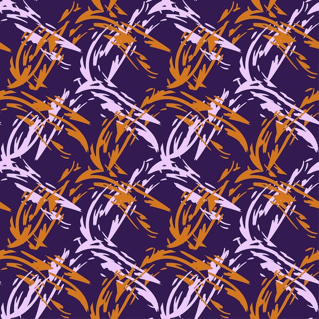 Pattern of rhombuses, uneven lines. Multicolored zigzags. Seamless vector pattern on purple backdrop