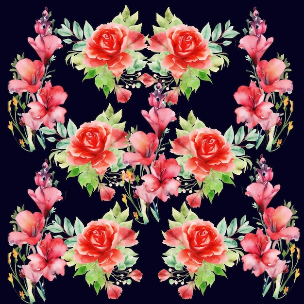 A pattern of roses on a dark background. watercolor.