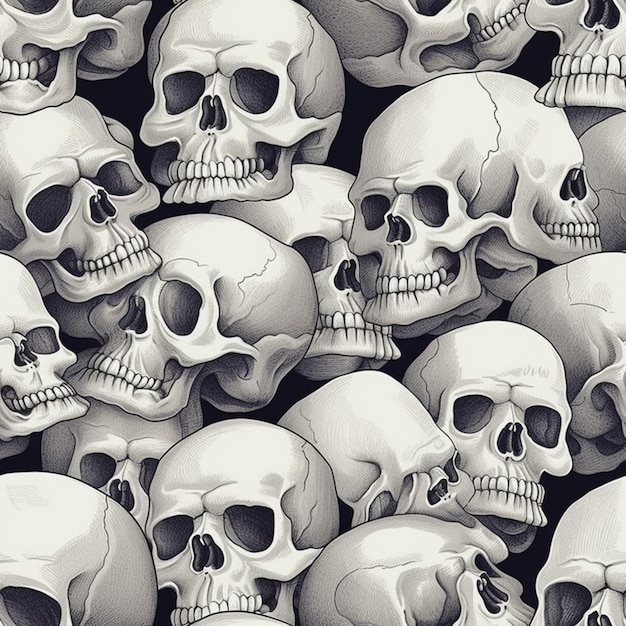 A pattern of skulls with the word skull on it