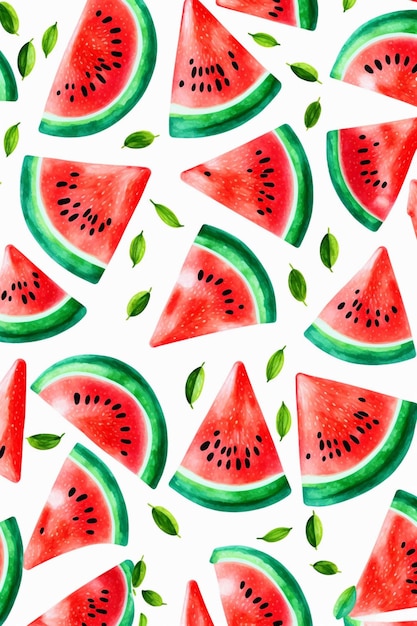 Pattern of slices of watermelon on a white background generative ai