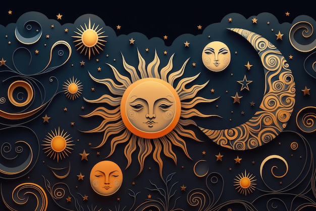 Pattern of stars moon and sun for a background