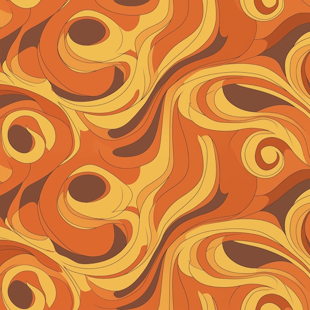 Pattern in the style of the 1970s in retro colors Abstract waves of yellow colors Generated using AI