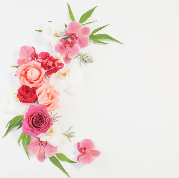 pattern of summer flowers on white background