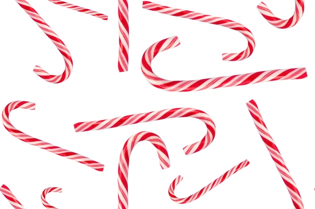 Pattern of traditional christmas candy cane On white background