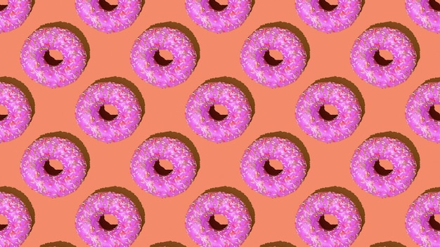 A pattern of violet donuts on a brown background