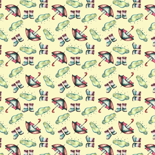 사진 패턴 수채화 아기 그림 ducklings 부츠 우산과 배와 수채화 아기 패턴