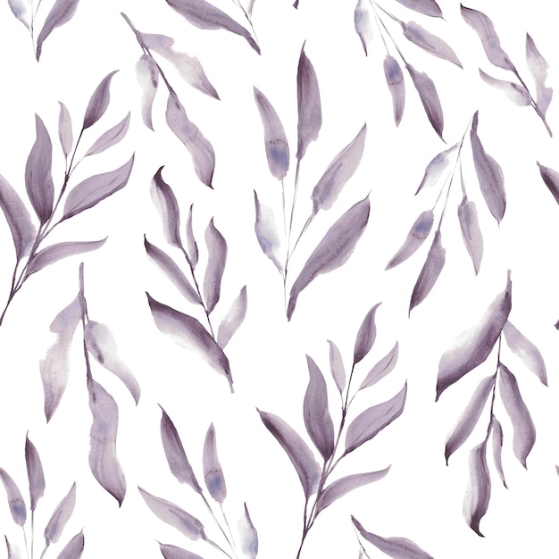 Pattern Watercolor purple leaves A set elements on a white background