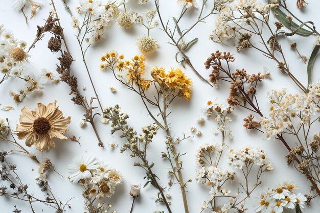 Pattern of wild white flowers on the meadow in summer copy space