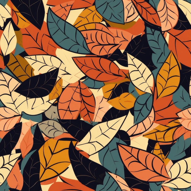 무작위 배열의 추상 잎 모양이 있는 패턴 무한 매끄러운 배경 생성 AI