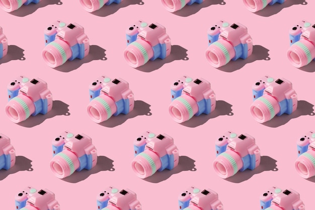 Pattern with camera on pastel color background