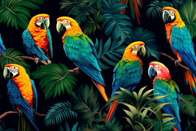 Pattern with colored parrots Background parrot wallpaper AI Generated