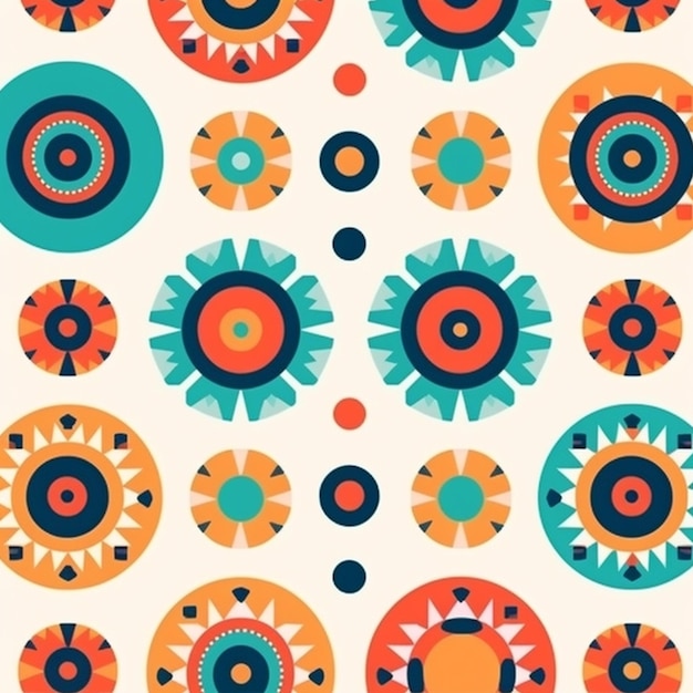 A pattern with colorful circles and dots on a white background generative ai