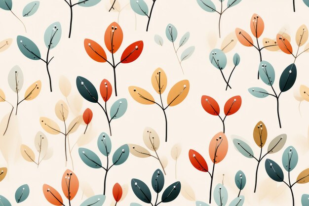 a pattern with colorful leaves on a beige background