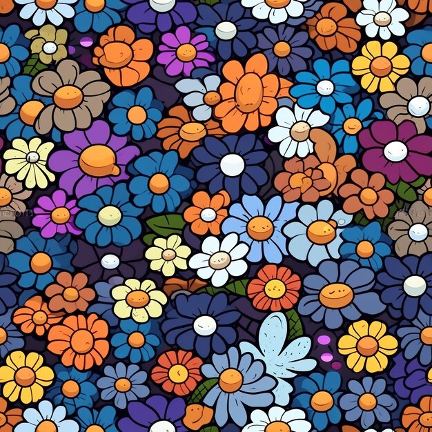 pattern with colorful small spring flowers