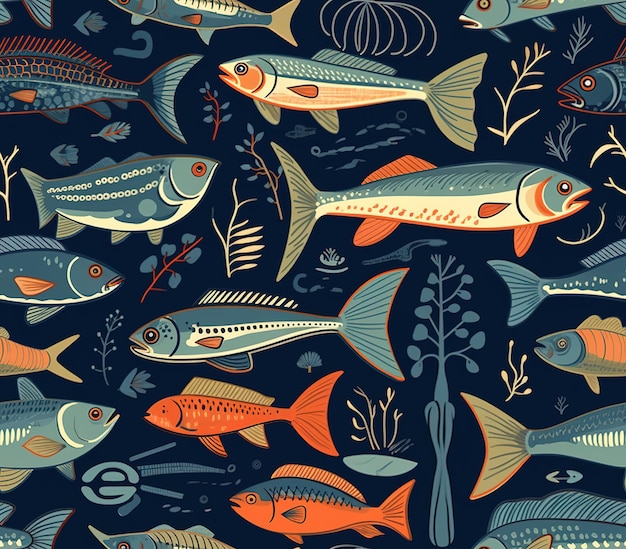 pattern with different types of fish