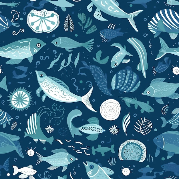 다양한 종류의 물고기가 있는 패턴