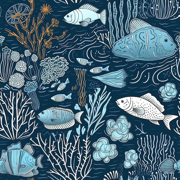 pattern with different types of fish