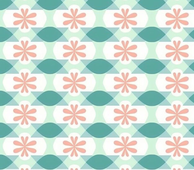 Photo a pattern with a flower on a green and white background generative ai