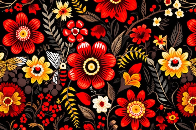 Pattern with flowers and bees