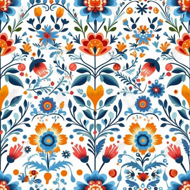 A pattern with flowers and leaves on a white background.