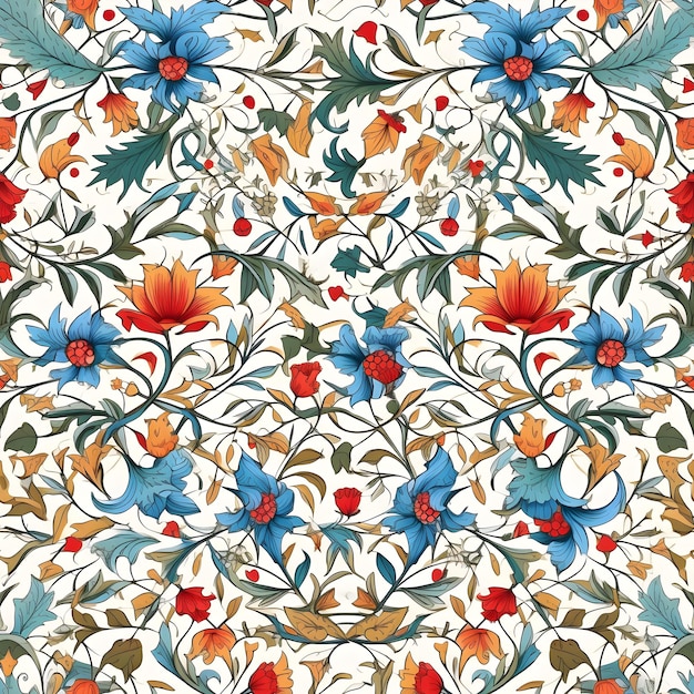 A pattern with flowers and leaves.