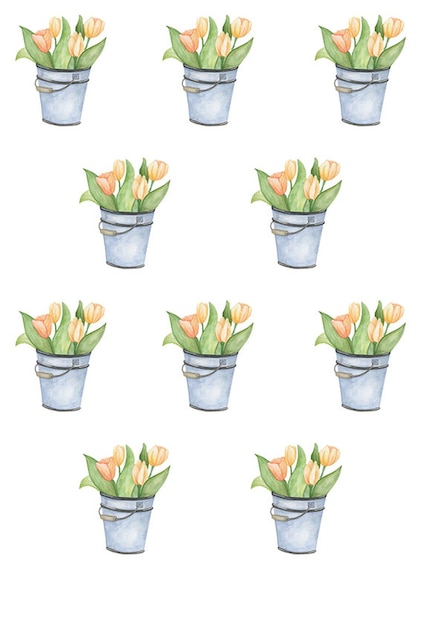 Pattern with flowers tulips bucket