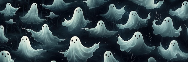 Pattern with ghosts on a dark background