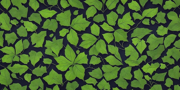 A pattern with green leaves on a dark background.