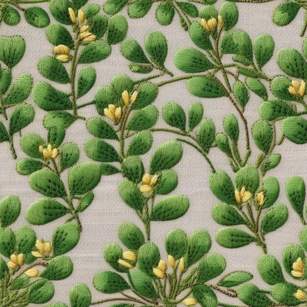 Photo a pattern with green leaves and yellow flowers.