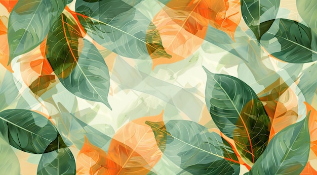 Pattern with green and orange leaves