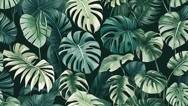 Pattern with green tropical leaves