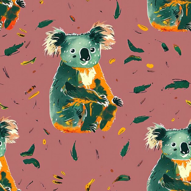 Photo a pattern with koalas and corn and leaves