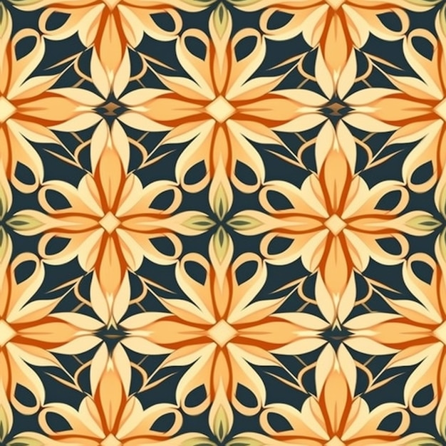 A pattern with leaves and flowers.