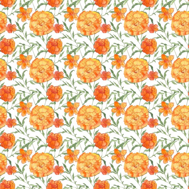 pattern with marigolds flowers drawn in watercolor symbol of longevity in China symbol of the day of the dead