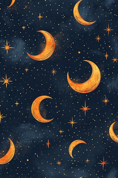 a pattern with minimalist stars and crescent moons