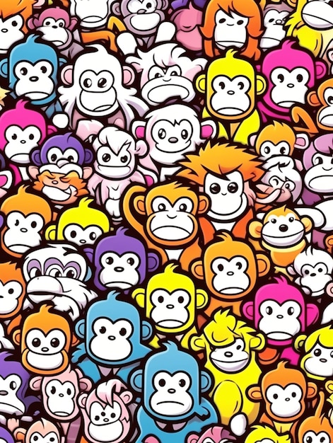 pattern with monkeys cartoon vector design