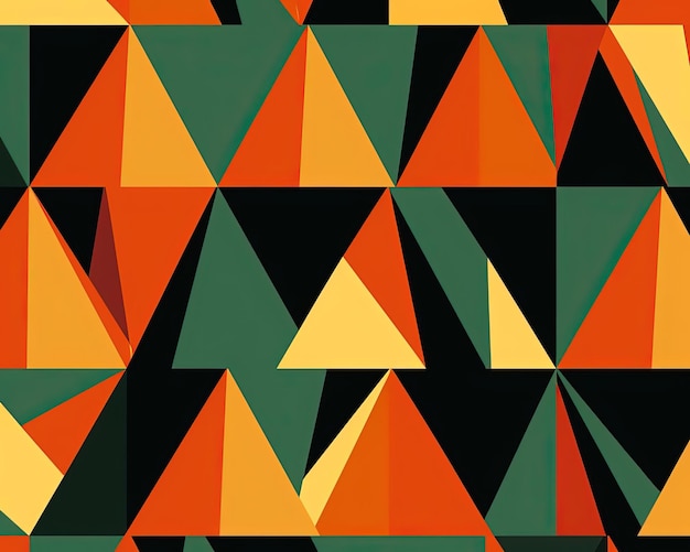 a pattern with orange green black and white triangles in the style of dark red