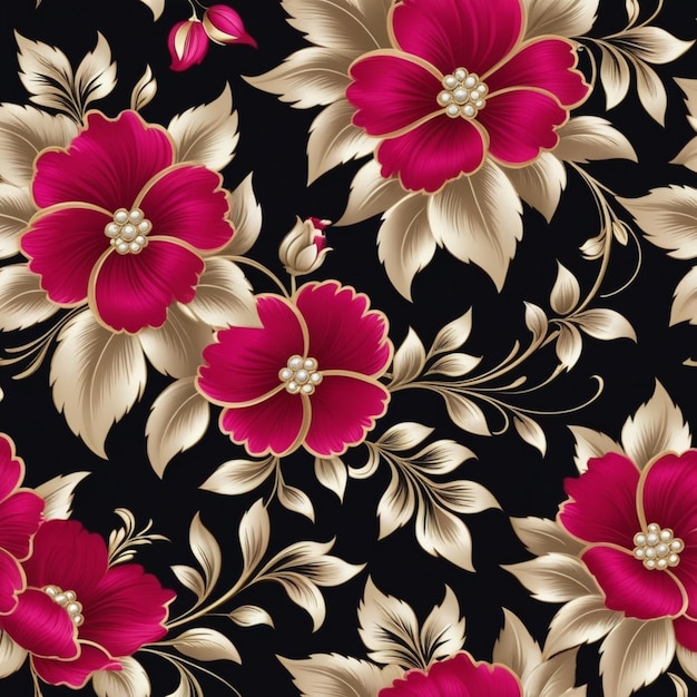 pattern with roses and leaves on dark background