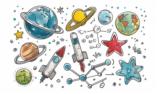 pattern with science instruments cute doodle illustration white background