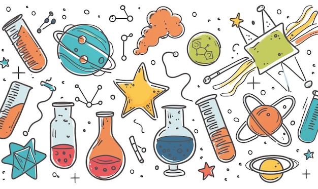 Photo pattern with science instruments cute doodle illustration white background