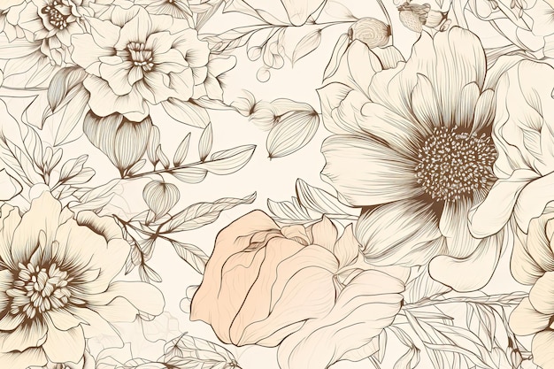 Pattern with sketch flowers Hand drawn outline illustration