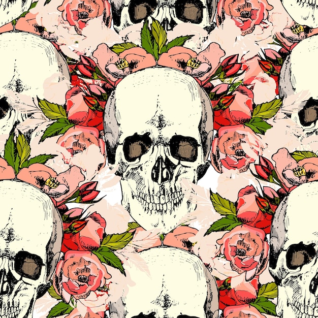 Pattern with skull hand draw