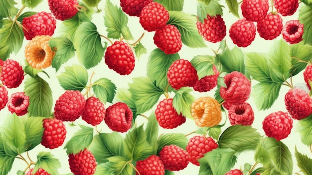 Pattern with sweet raspberries on a light background AI generated
